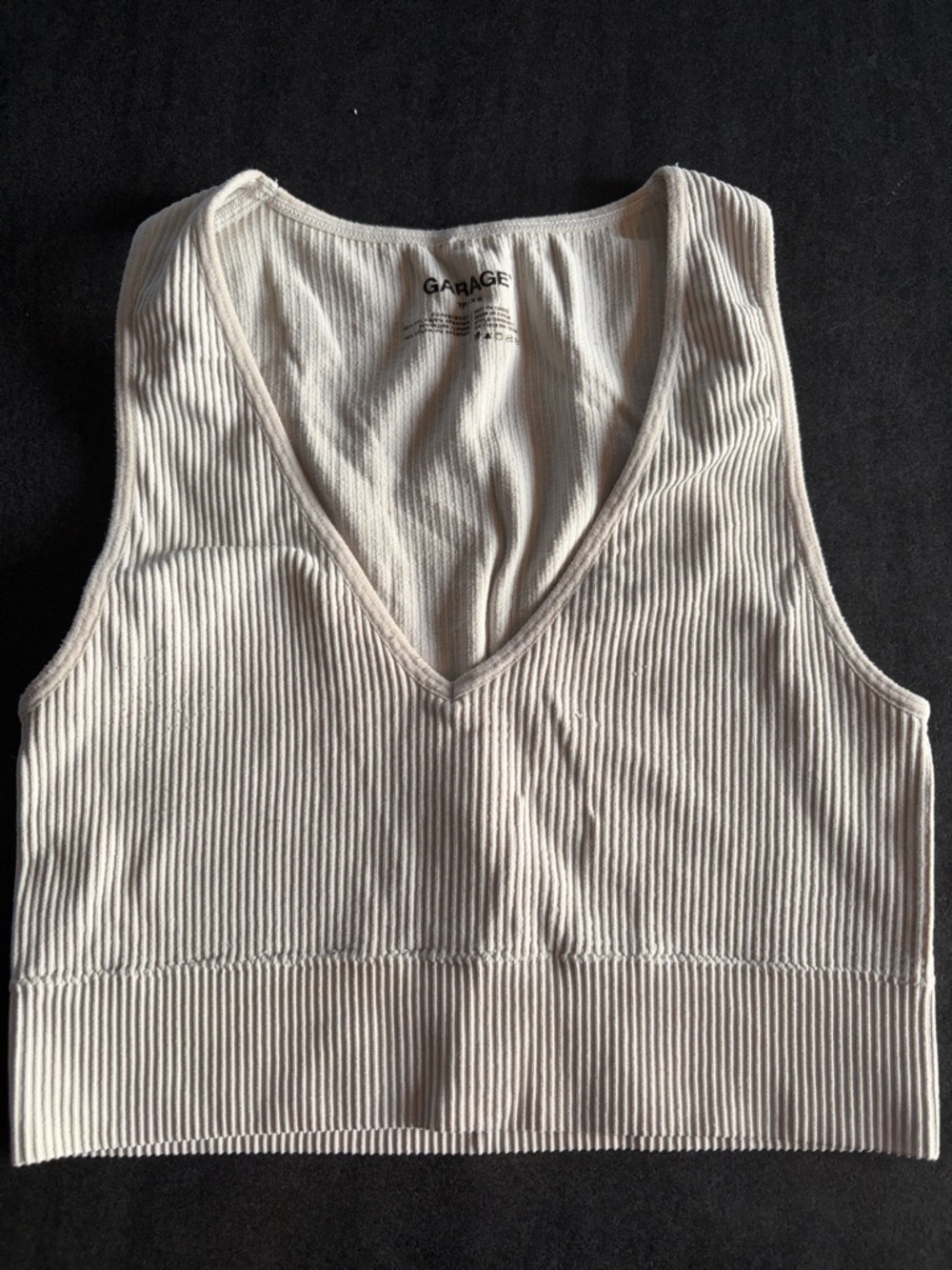 Garage Ribbed V-Neck Cropped Tank in Cream